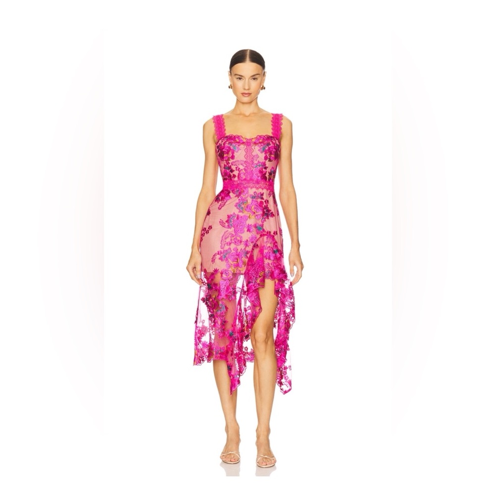 Bronx and Banco Eva Midi Dress Fuchsia Floral Lace Dress Revolve